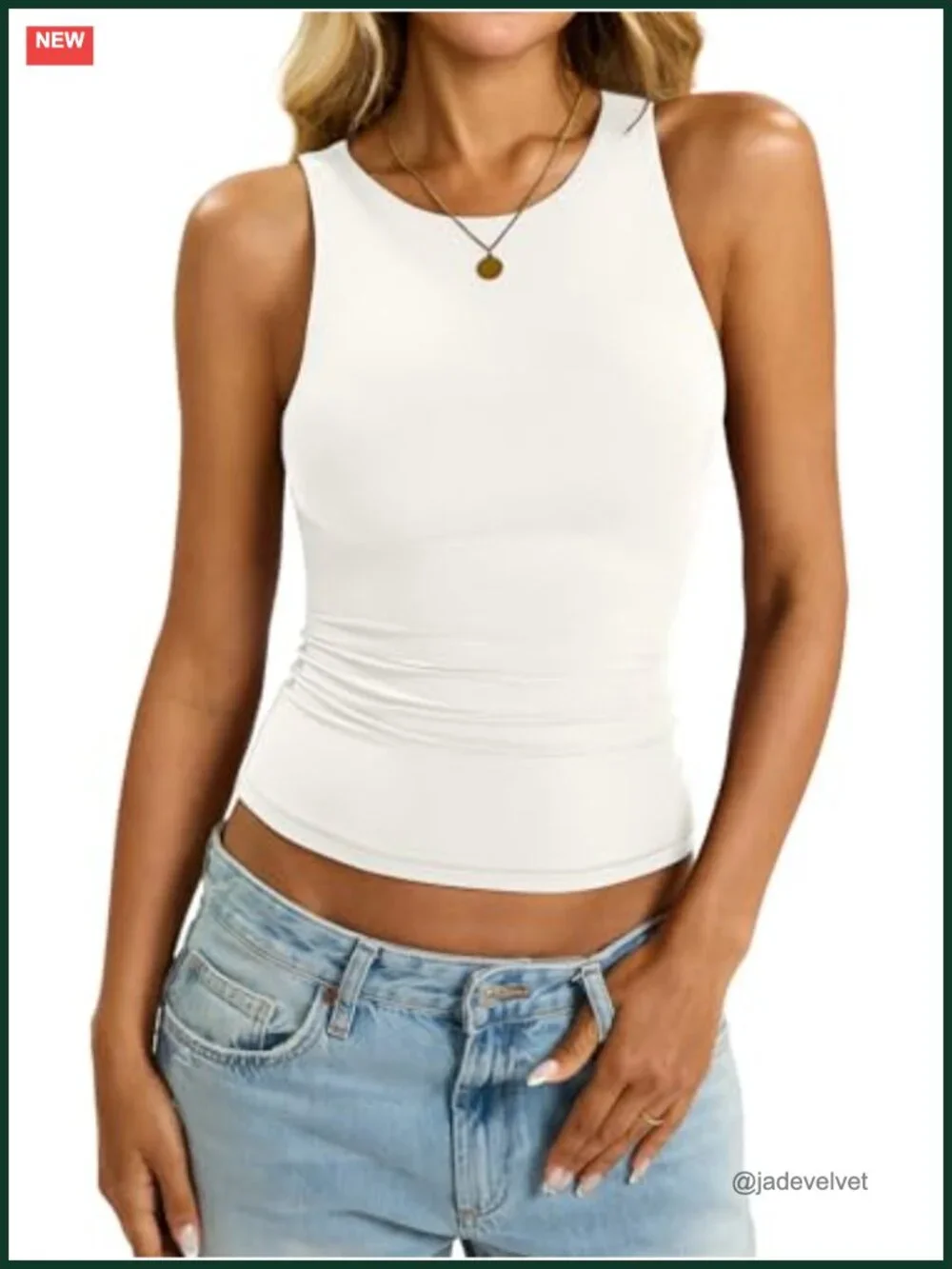 Padded Tank Top Built In Bra Double Lined Crew Neck Racerback